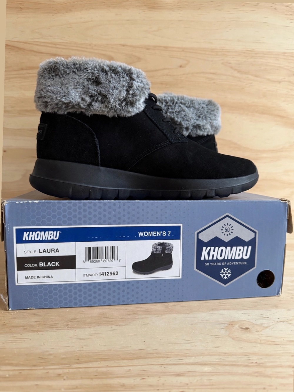 Khombu Laura Women's Black Faux-Fur Ankle Boot
